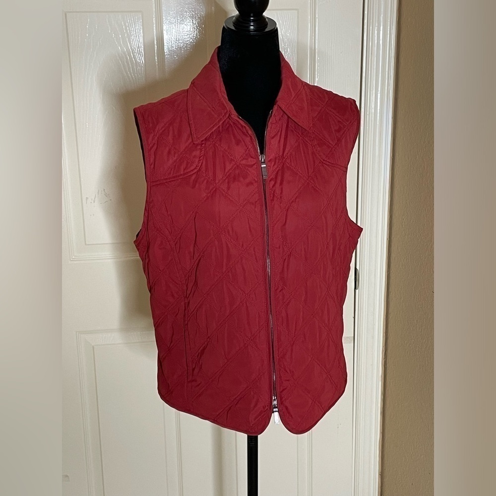 NWT Faconnable Women's Lightweight Quilted Vest Jacket Large Red Zip Pockets‍‍‍‍ - Picture 4 of 11